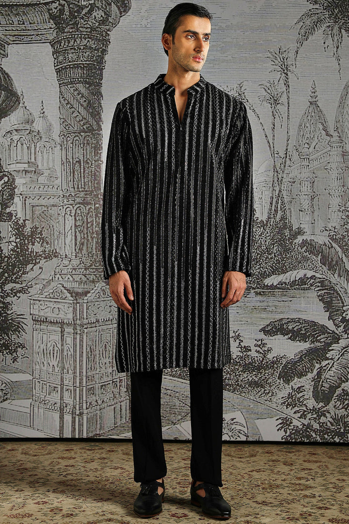Black Stripe Handloom Kurta Set