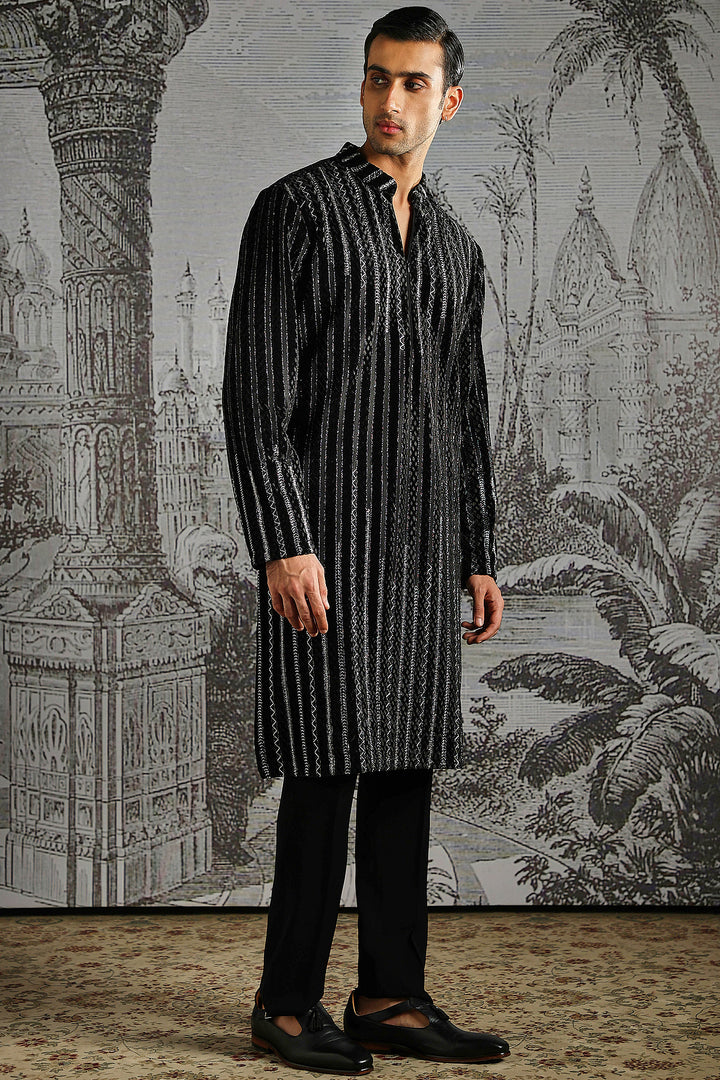 Black Stripe Handloom Kurta Set