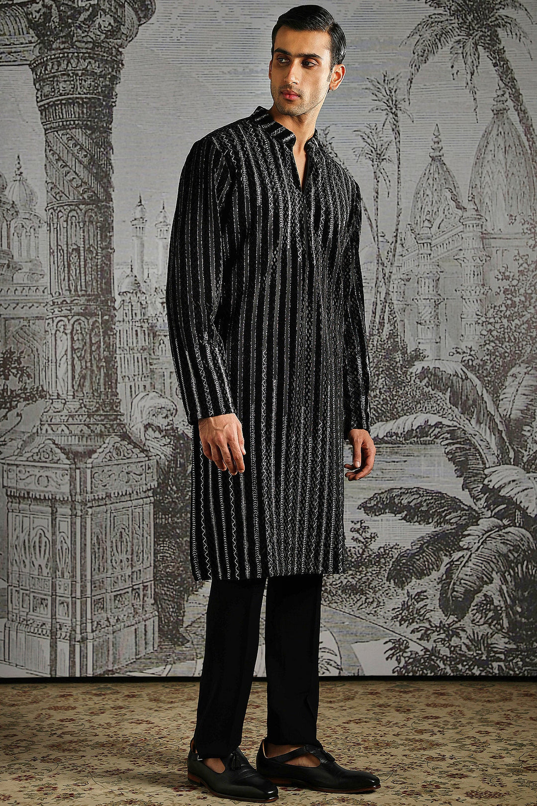 Black Stripe Handloom Kurta Set