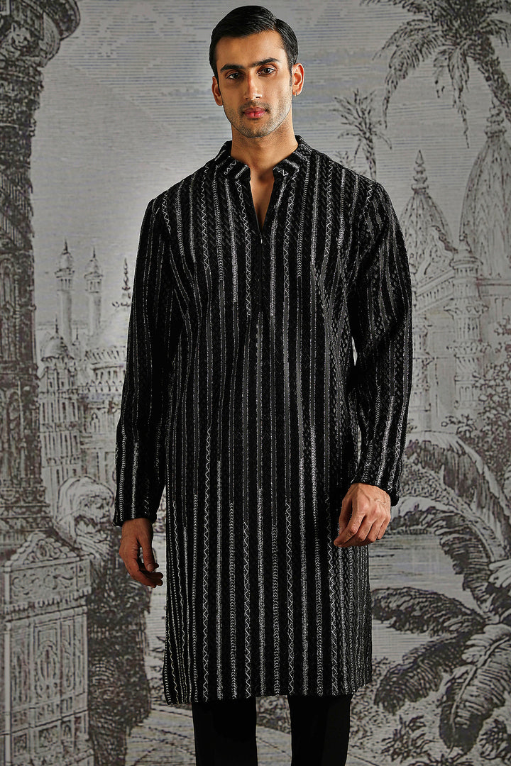 Black Stripe Handloom Kurta Set