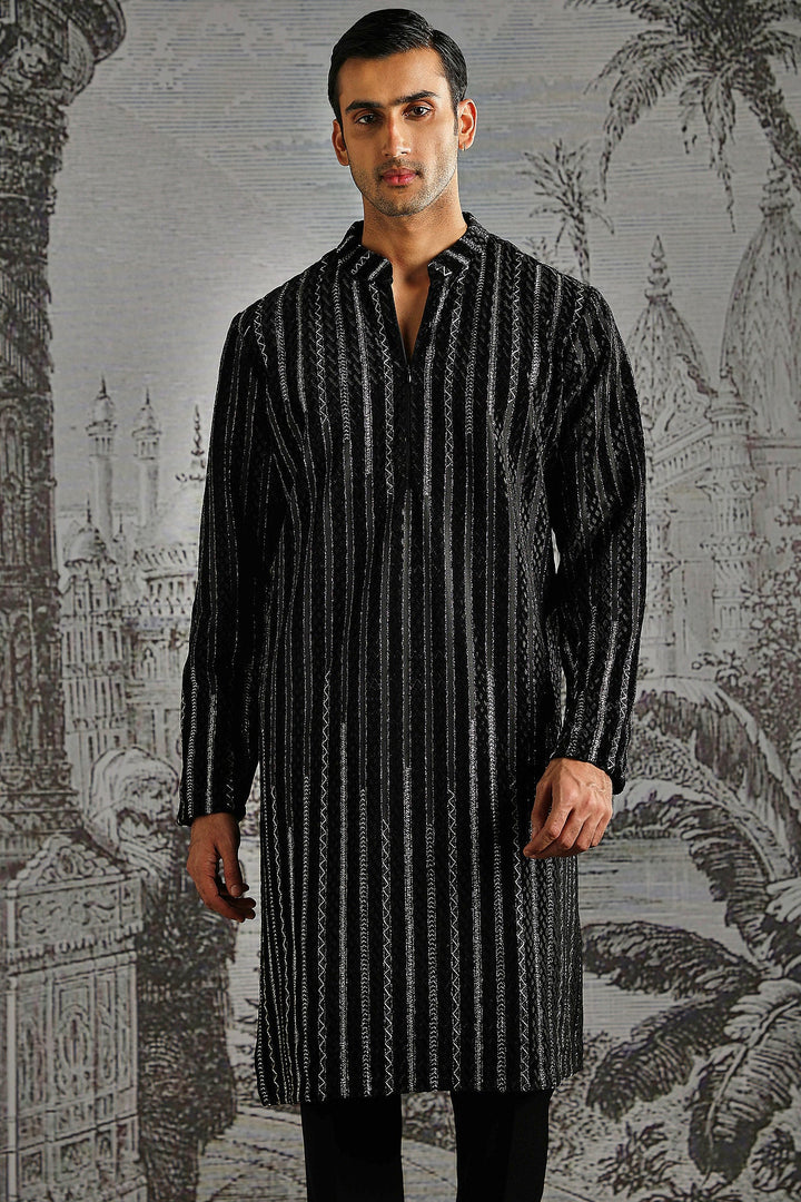 Black Stripe Handloom Kurta Set