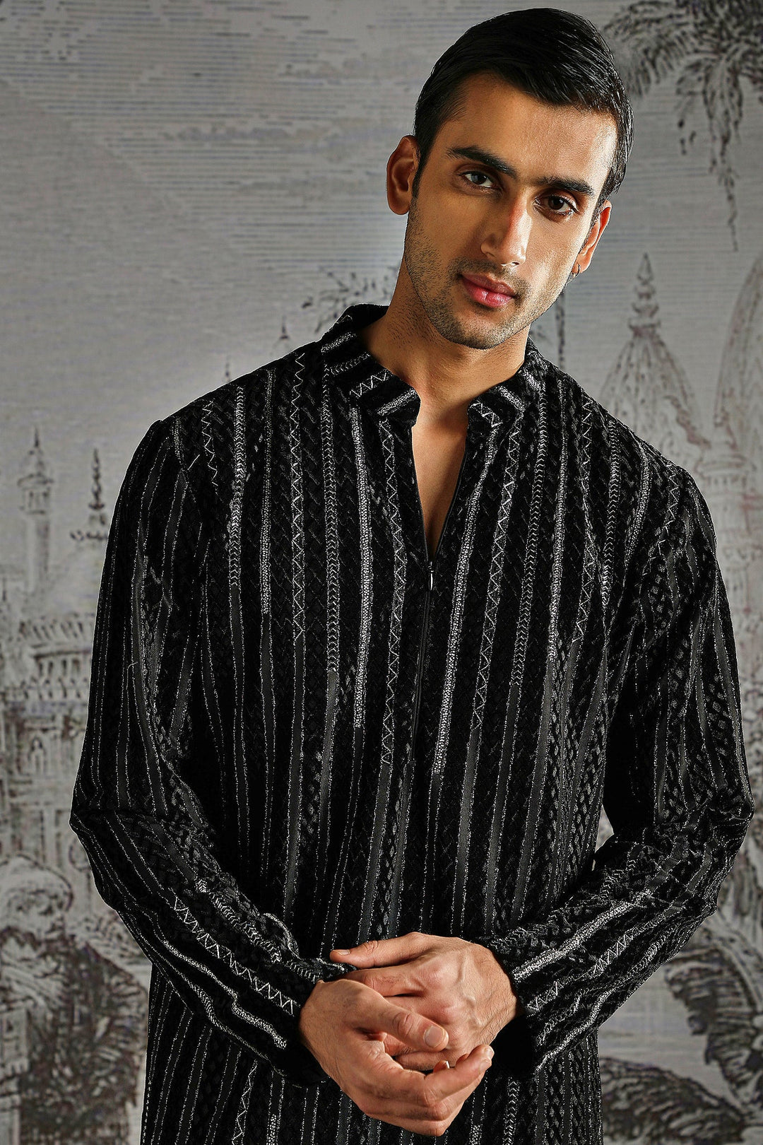 Black Stripe Handloom Kurta Set