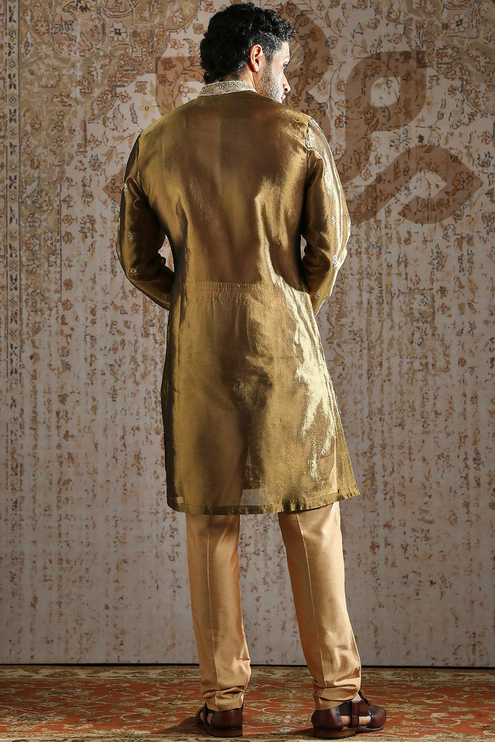 Deep Olive Green Floral Embroidered Long Sherwani