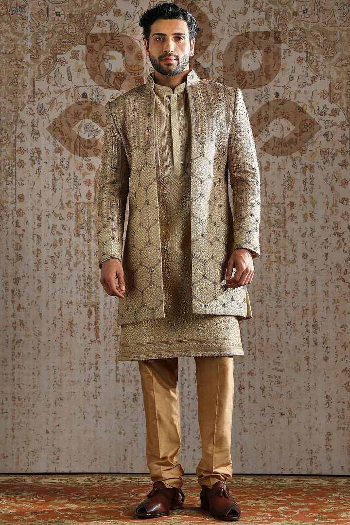 Gold Antique Brocade Indowestern Set