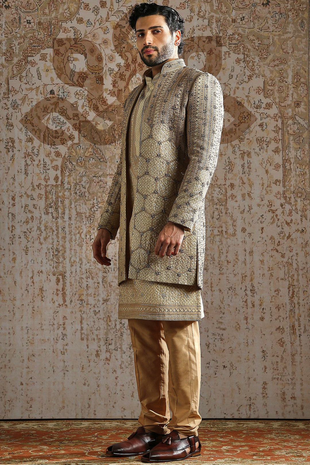 Gold Antique Brocade Indowestern Set