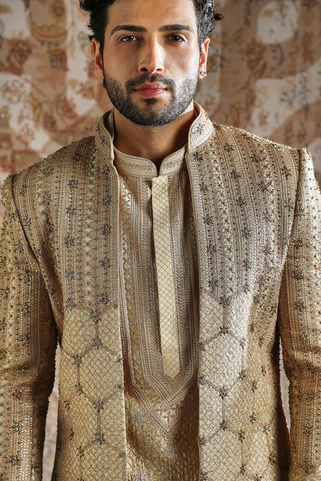 Gold Antique Brocade Indowestern Set