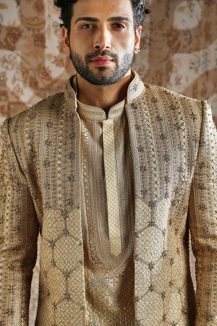 Gold Antique Brocade Indowestern Set