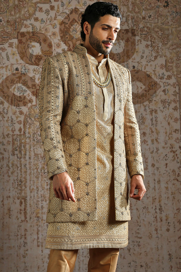 Gold Antique Brocade Indowestern Set