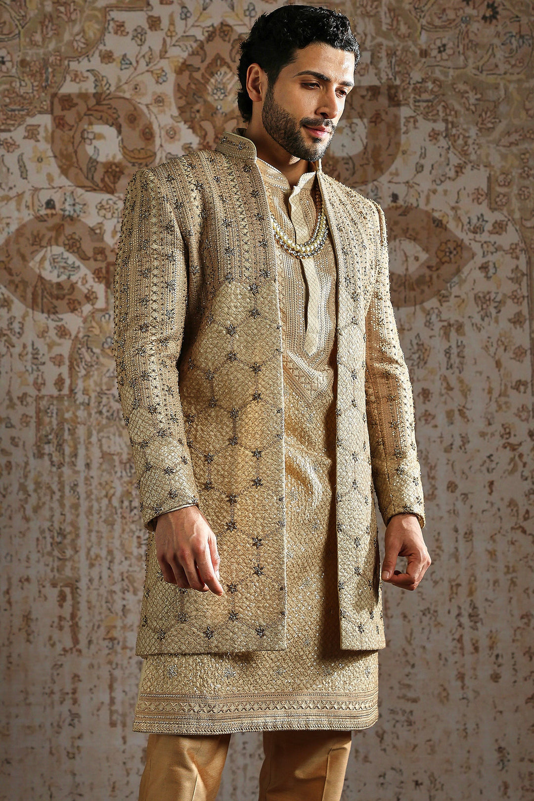Gold Antique Brocade Indowestern Set