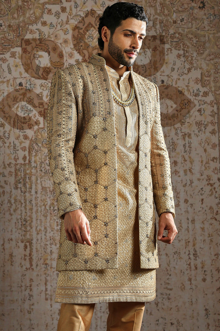 Gold Antique Brocade Indowestern Set