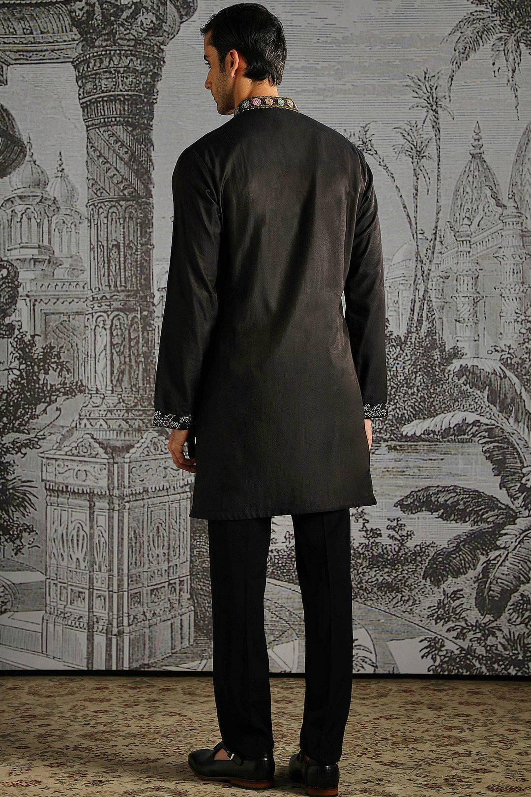 Black Multicolour Regal Motif Kurta Set