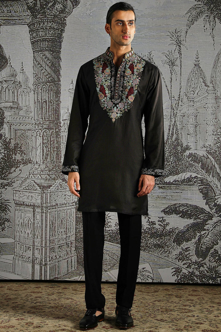 Black Multicolour Regal Motif Kurta Set