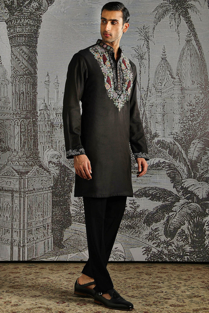 Black Multicolour Regal Motif Kurta Set