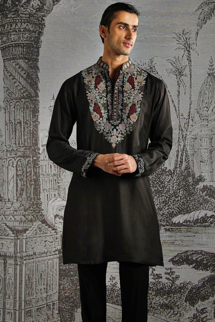 Black Multicolour Regal Motif Kurta Set