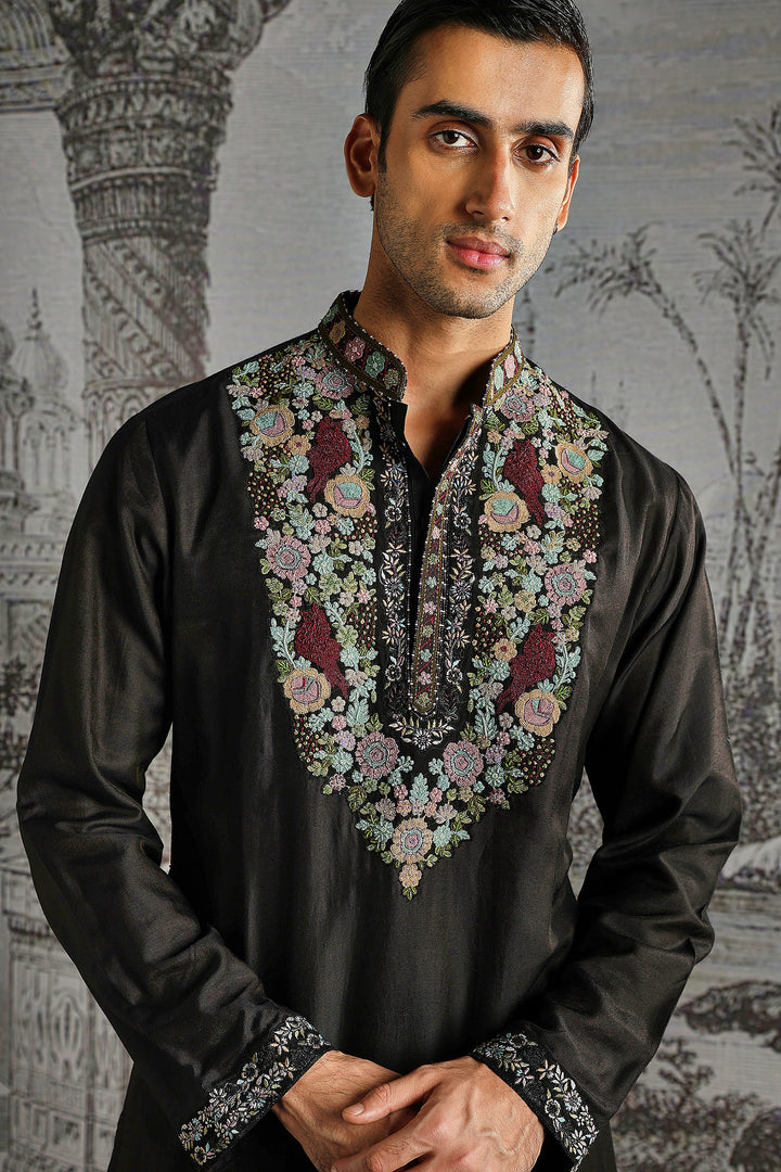 Black Multicolour Regal Motif Kurta Set