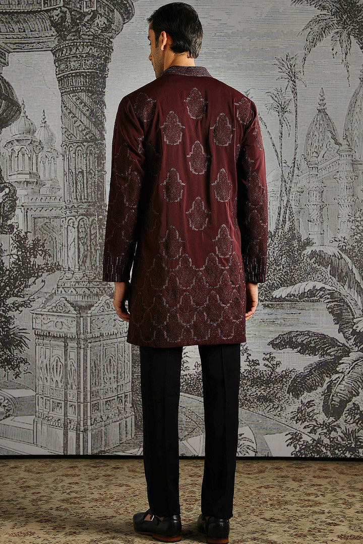 Maroon Textured Royal Kurta Set