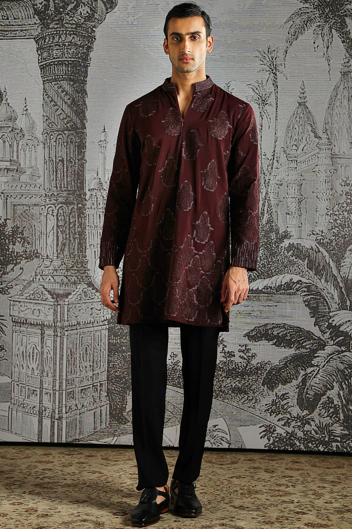 Maroon Textured Royal Kurta Set
