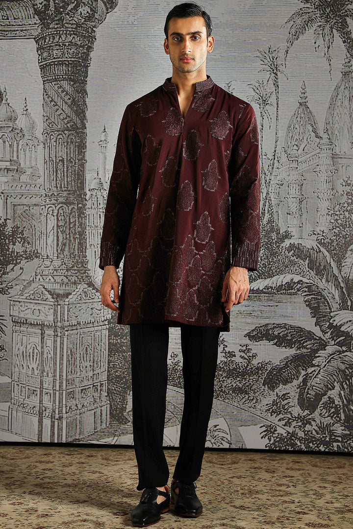 Maroon Textured Royal Kurta Set