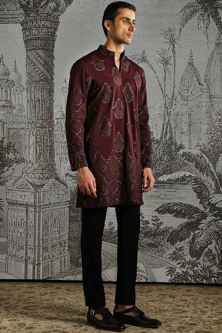 Maroon Textured Royal Kurta Set