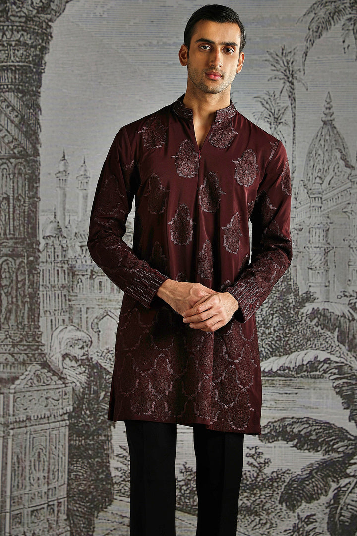 Maroon Textured Royal Kurta Set