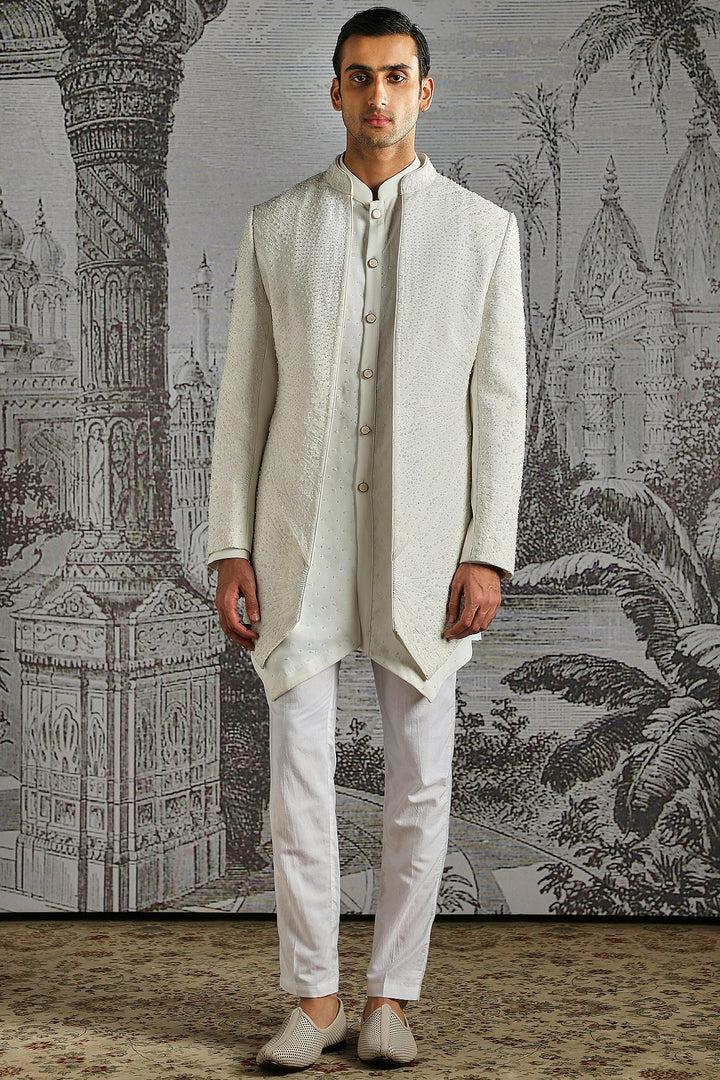 Ivory Structured Jacquard Indowestern Set