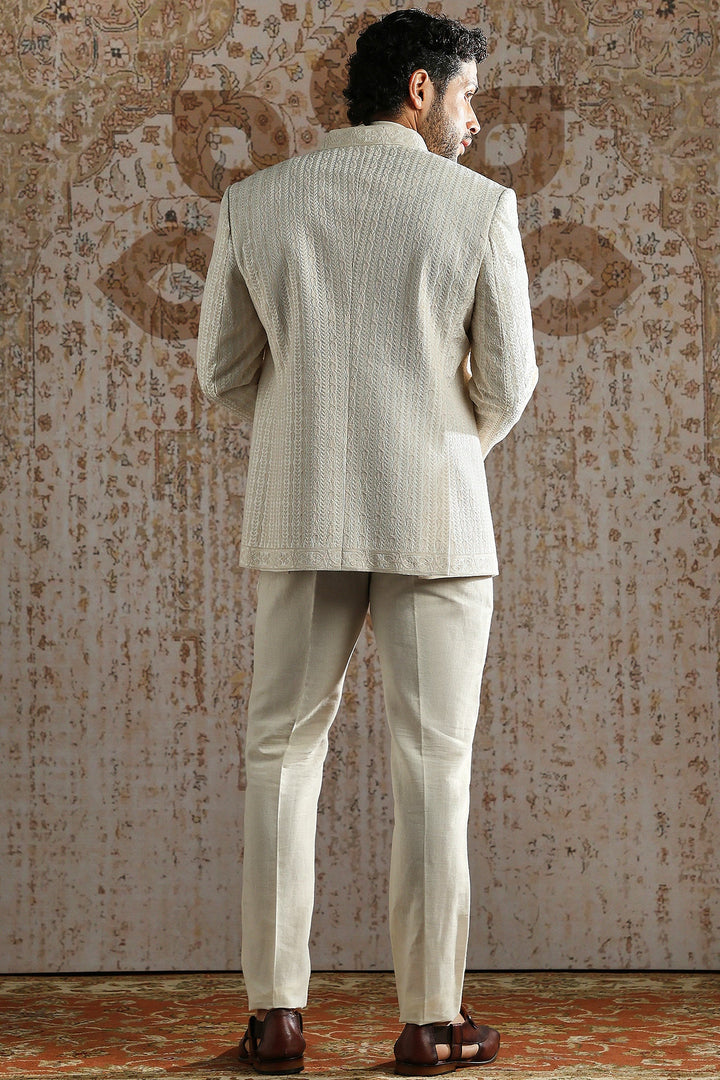 Cream Subtle Motif Bandhgala Set