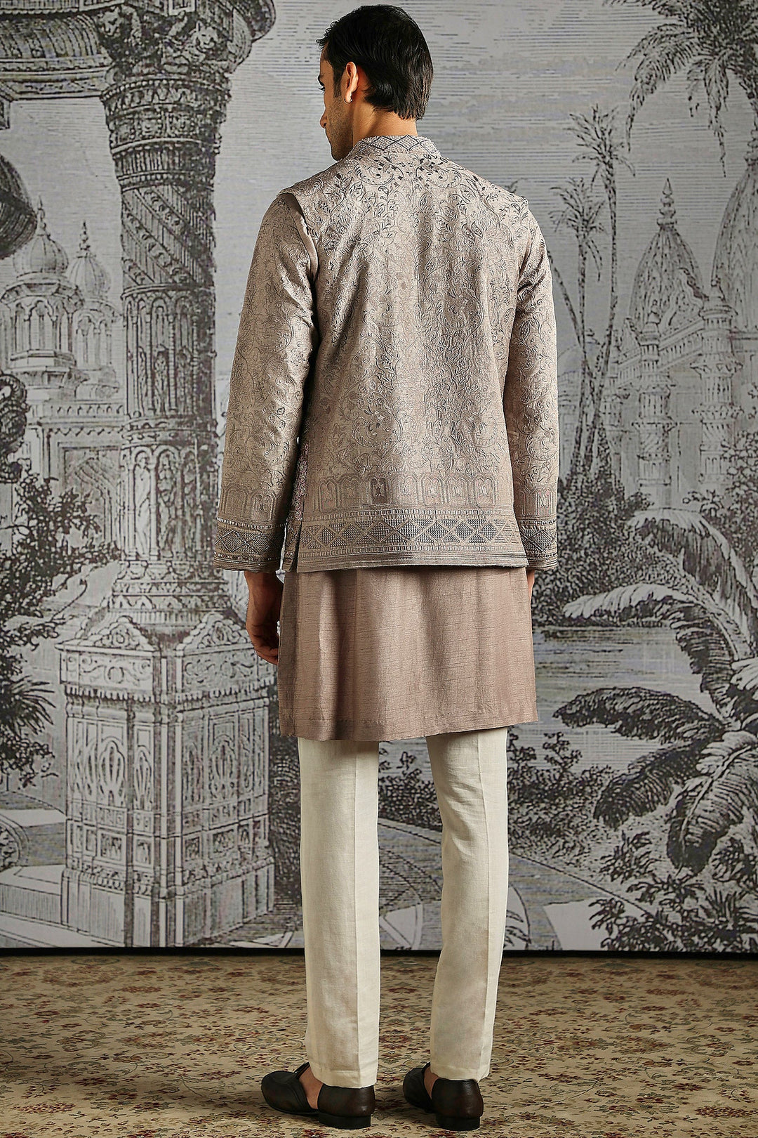 Champagne Threaded Elegance Bandhgala Set