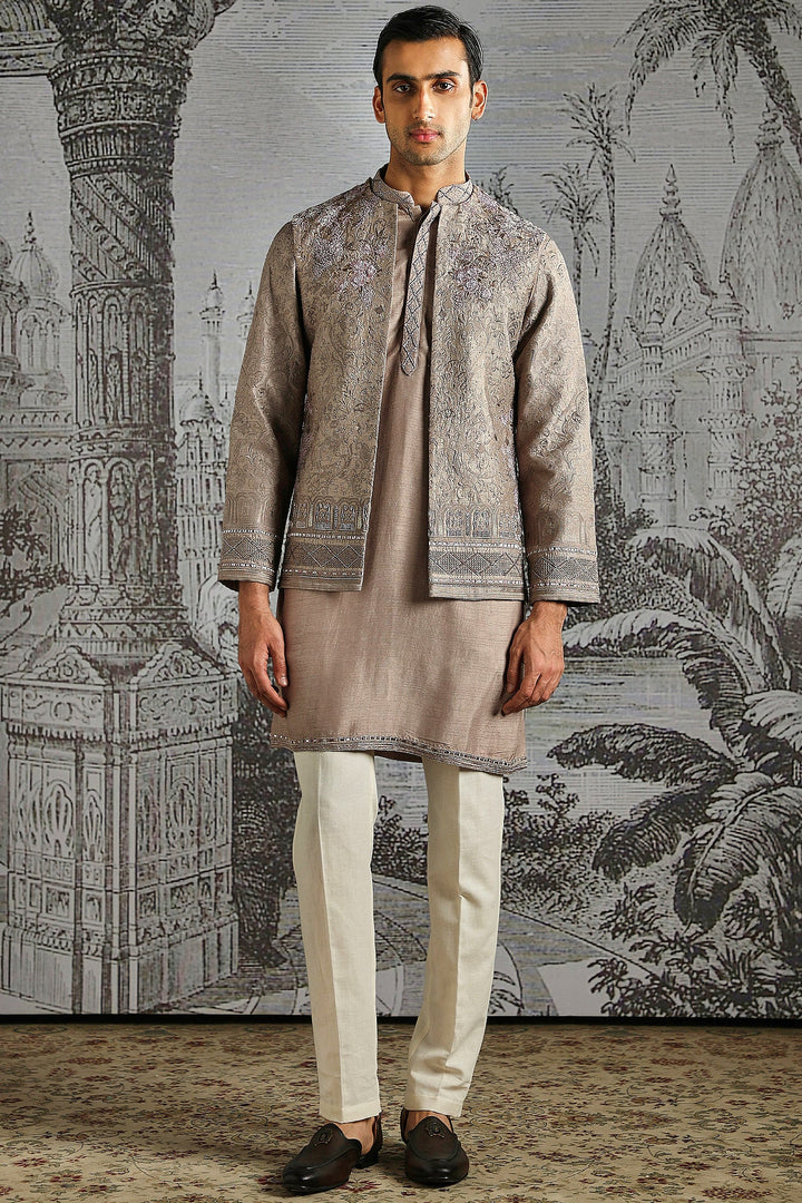 Champagne Threaded Elegance Bandhgala Set