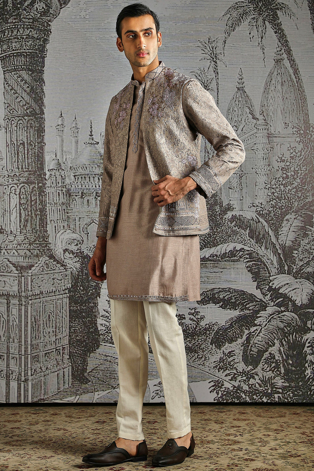 Champagne Threaded Elegance Bandhgala Set