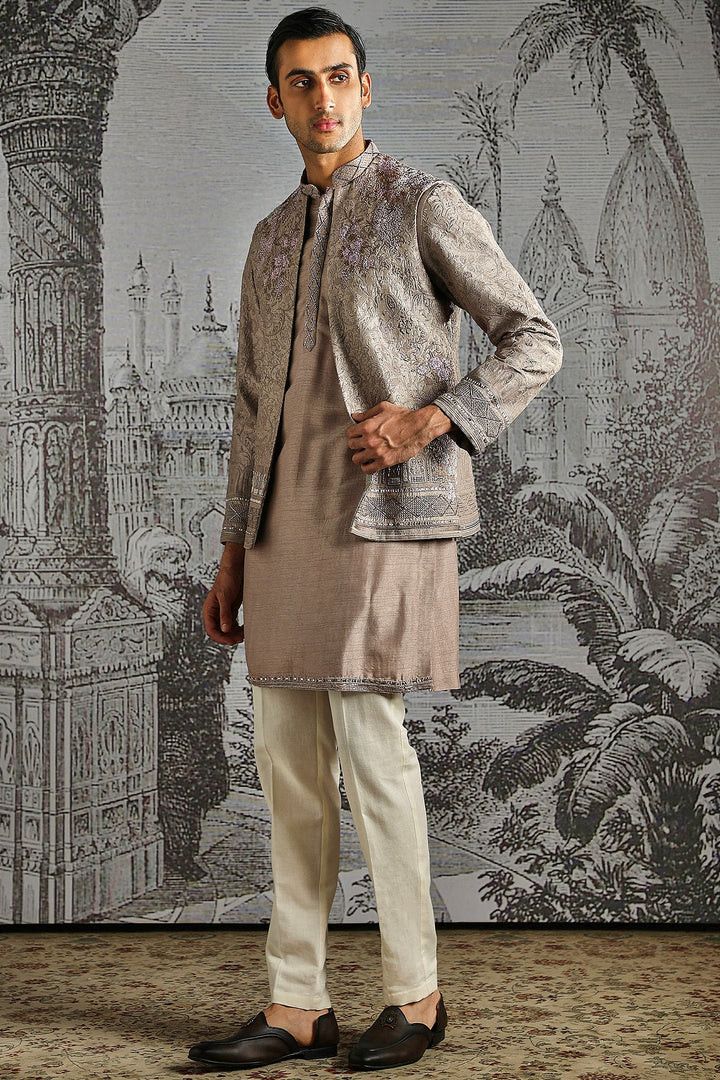 Champagne Threaded Elegance Bandhgala Set
