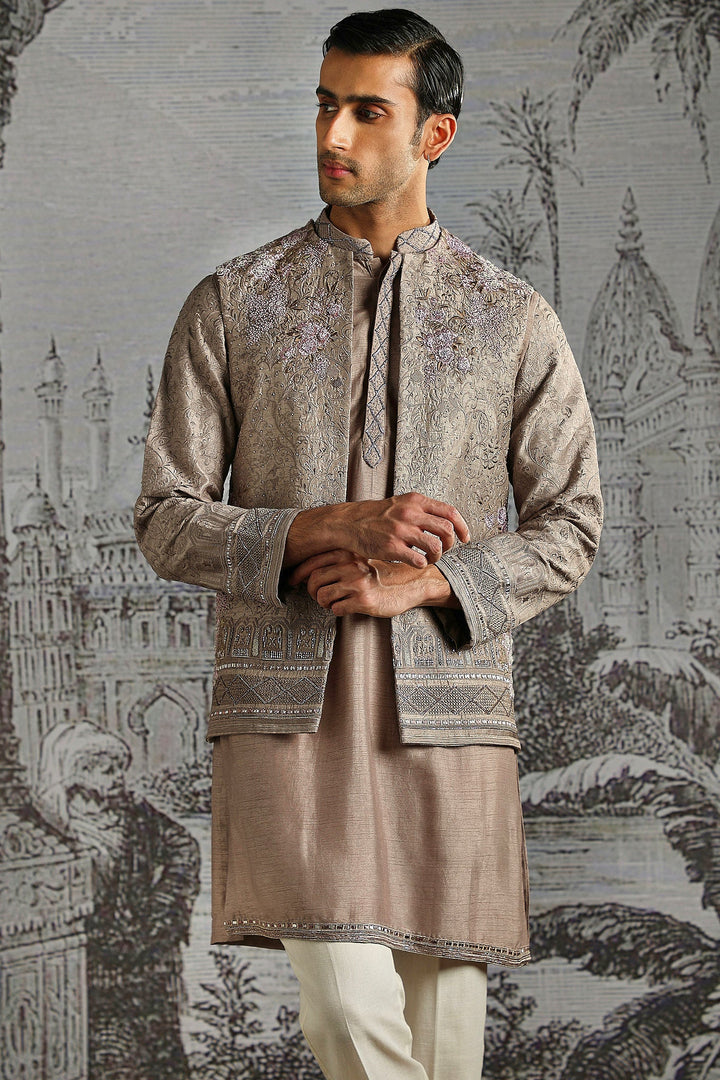 Champagne Threaded Elegance Bandhgala Set