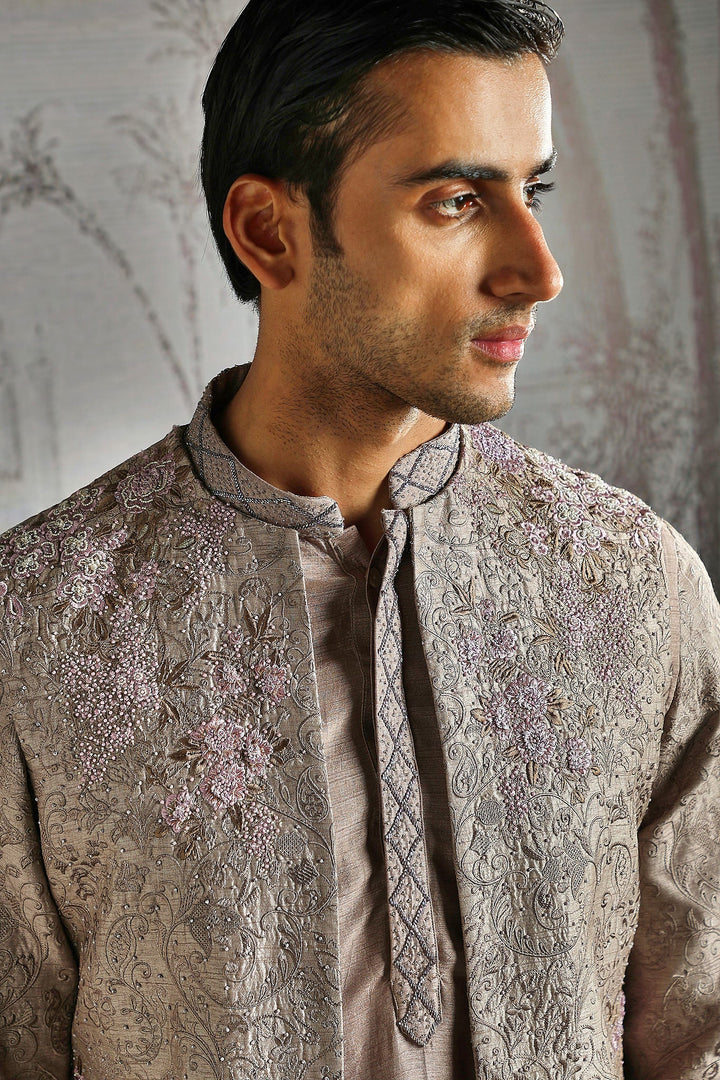 Champagne Threaded Elegance Bandhgala Set