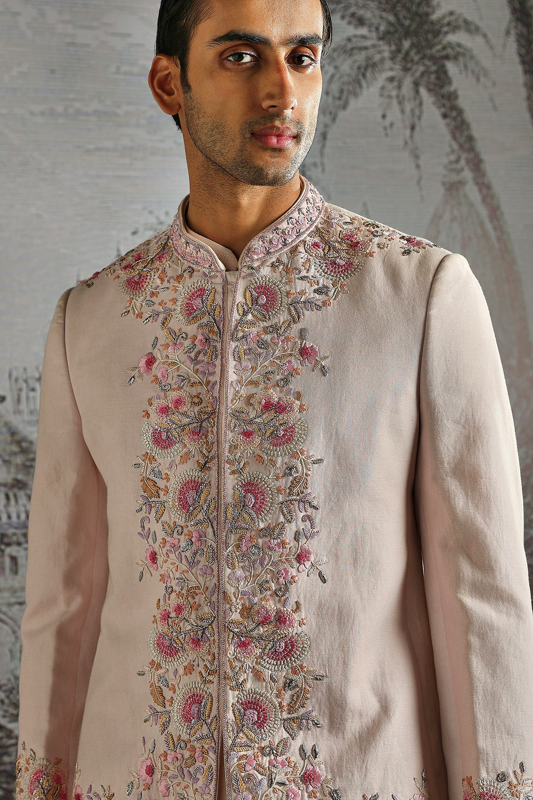 Dusty Pink Embroidered Bandhgala Set