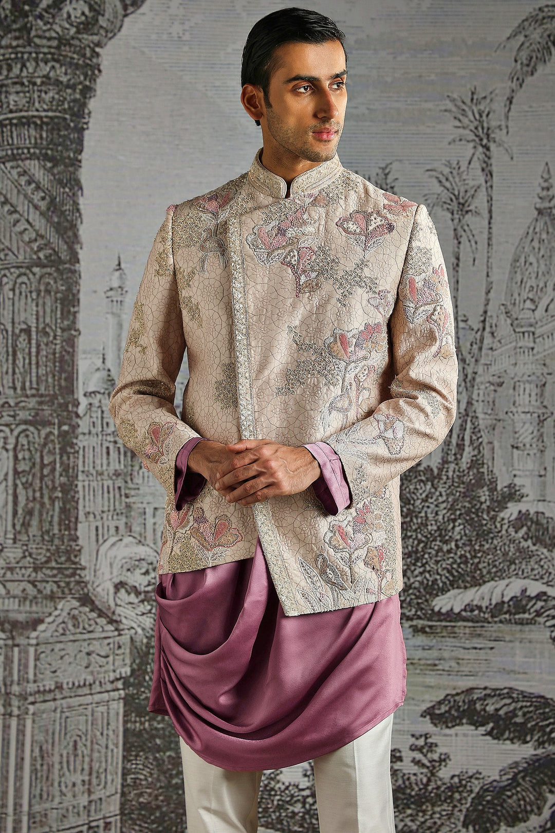Lilac Metallic Statement Bandhgala Set