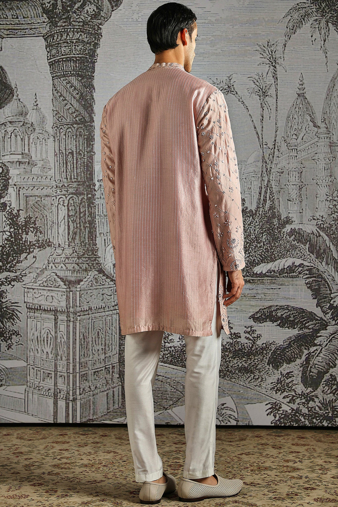 Blush Pink Self-Textured Heritage Kurta Set