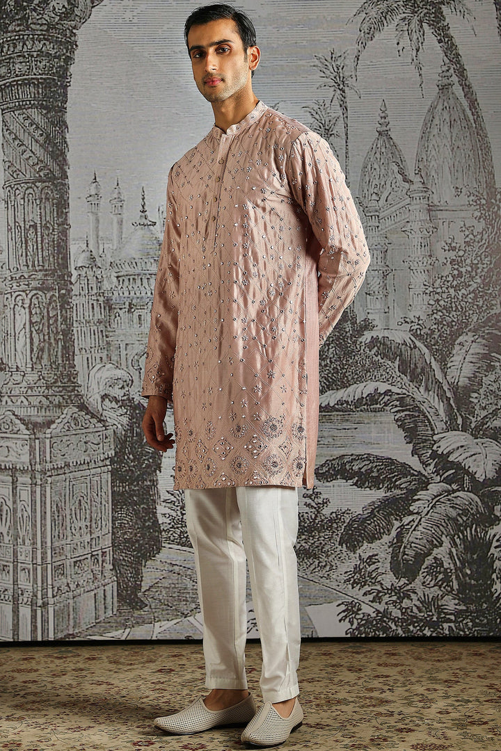 Blush Pink Self-Textured Heritage Kurta Set