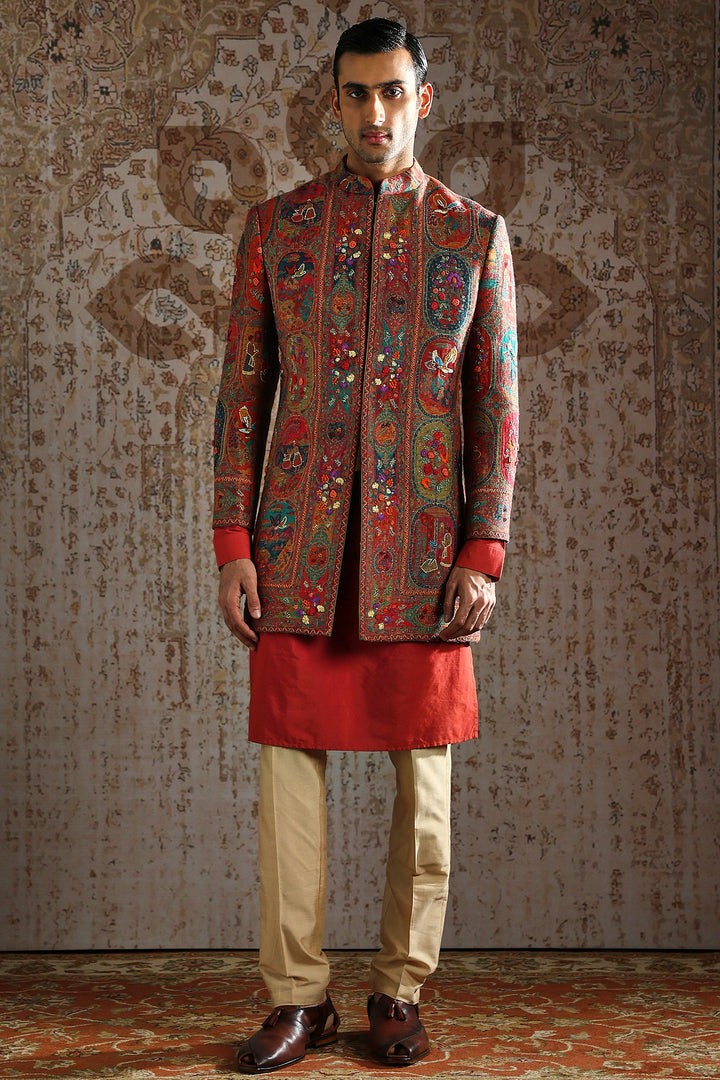 Multi-Color Pashmina Embroidered Indowestern Set