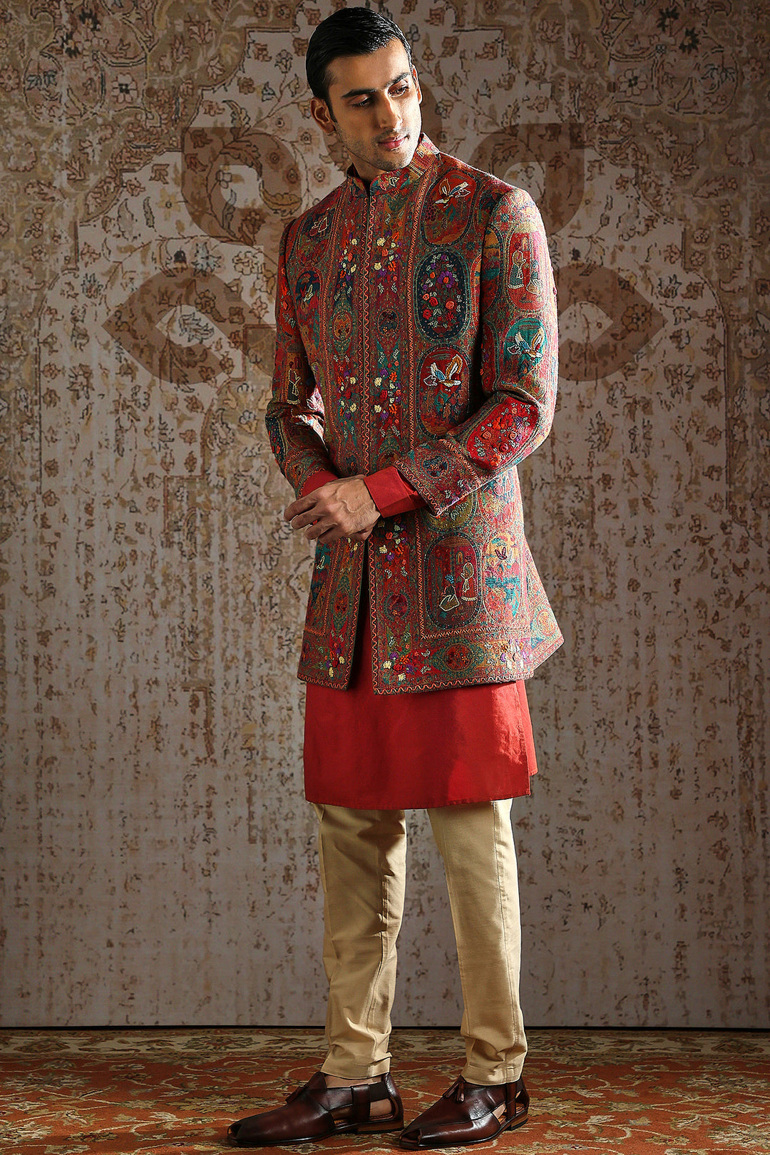 Multi-Color Pashmina Embroidered Indowestern Set