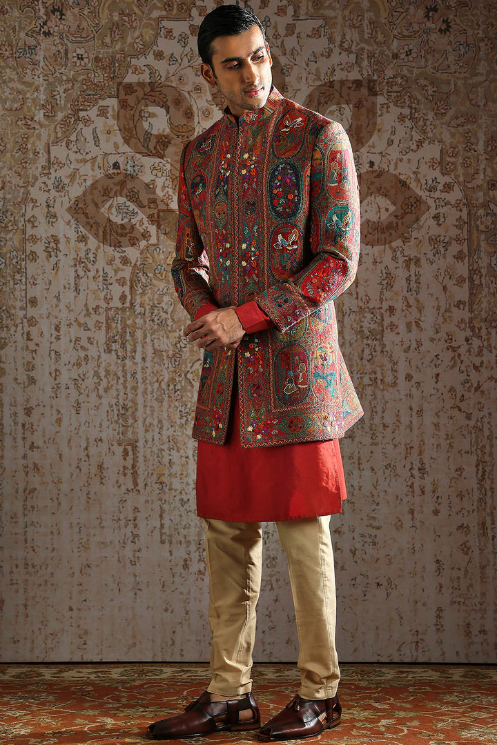 Multi-Color Pashmina Embroidered Indowestern Set