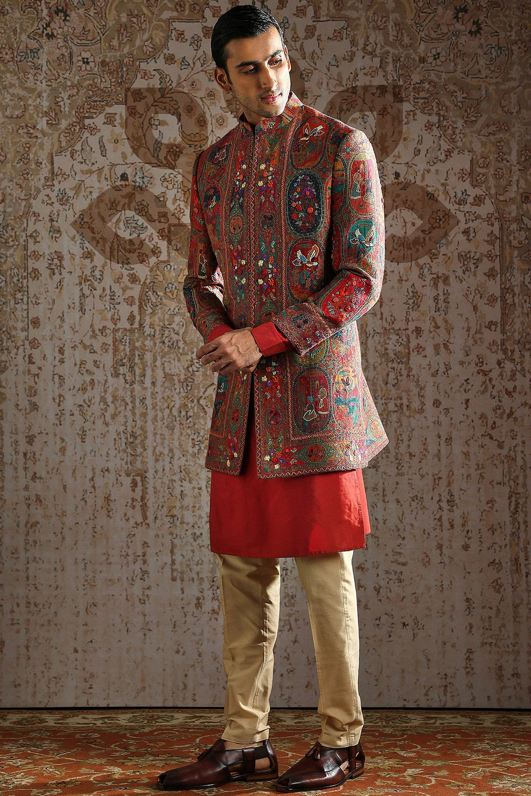 Multi-Color Pashmina Embroidered Indowestern Set
