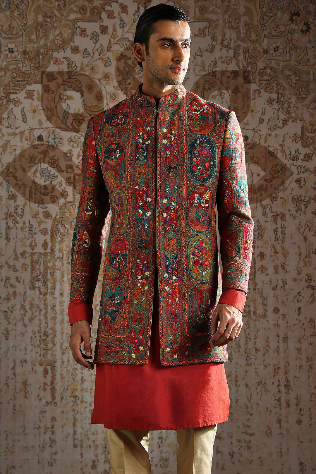 Multi-Color Pashmina Embroidered Indowestern Set