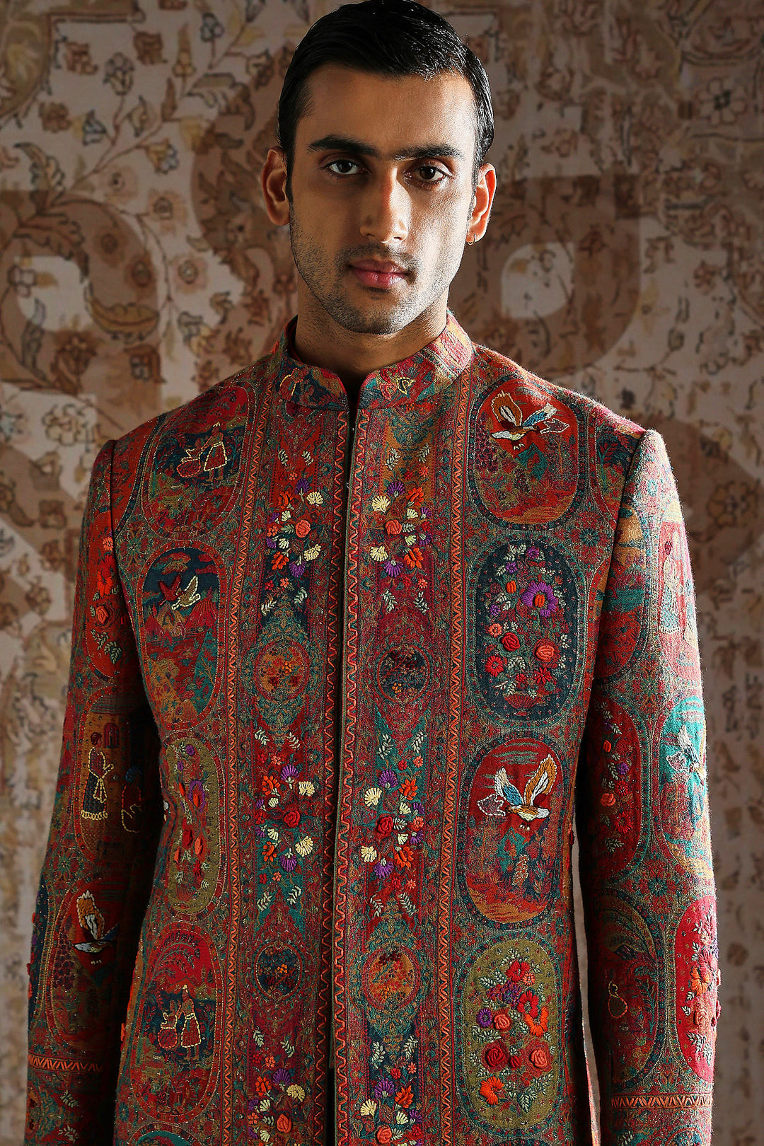 Multi-Color Pashmina Embroidered Indowestern Set