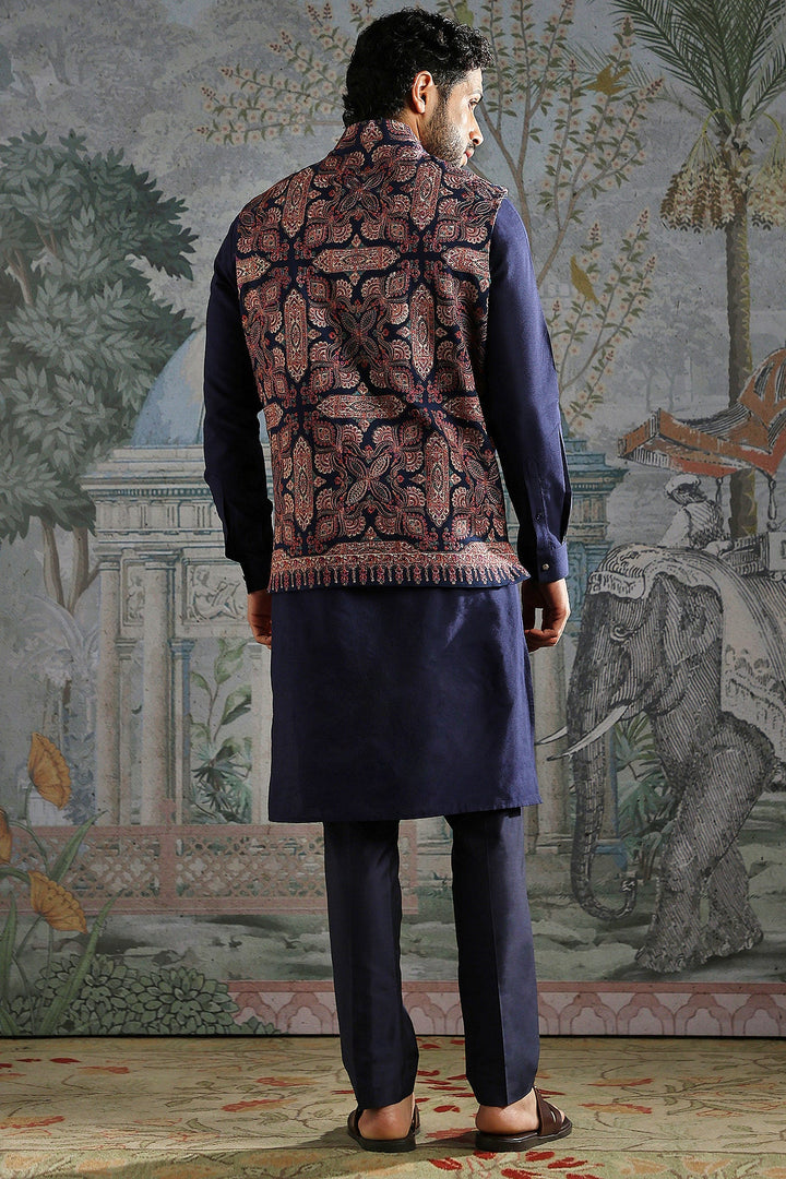 Persian Motif Navy Kurta Bundi Set