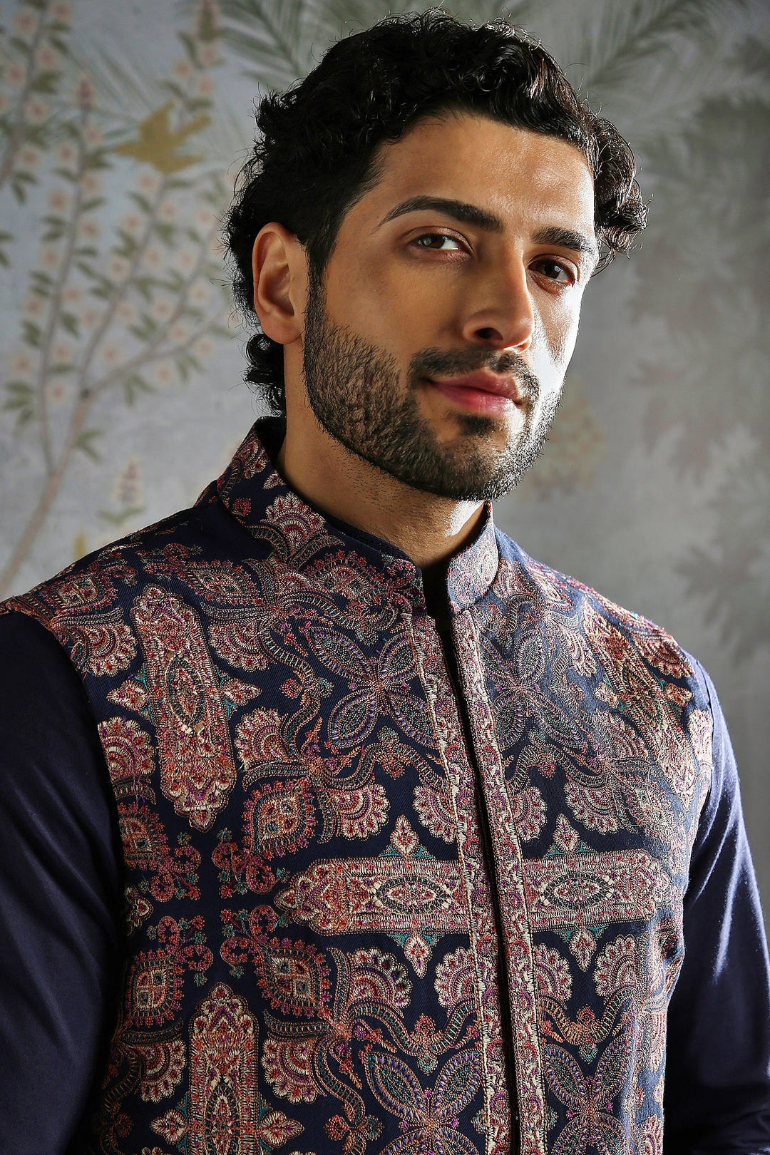 Persian Motif Navy Kurta Bundi Set