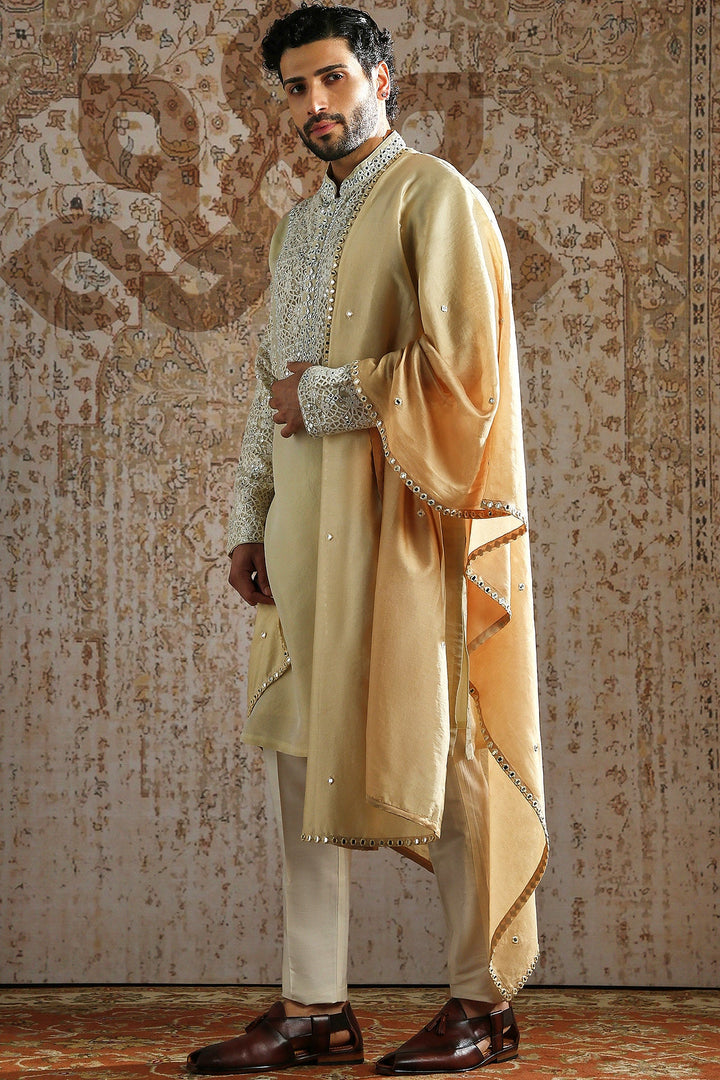 Honey Gold Embroidered Royal Kurta Set