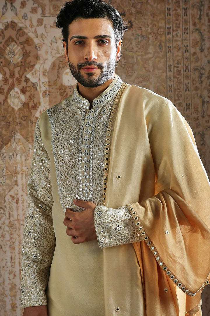 Honey Gold Embroidered Royal Kurta Set