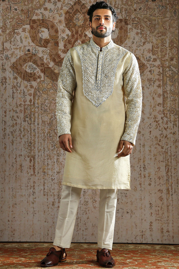 Honey Gold Embroidered Royal Kurta Set