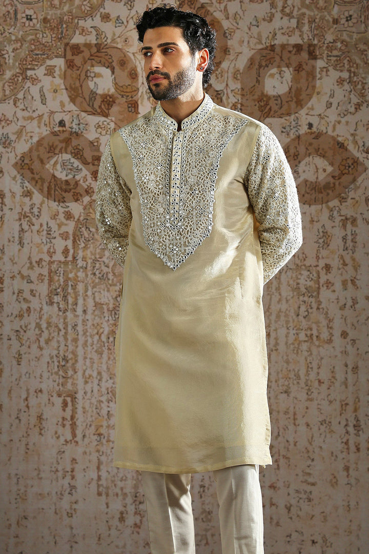Honey Gold Embroidered Royal Kurta Set