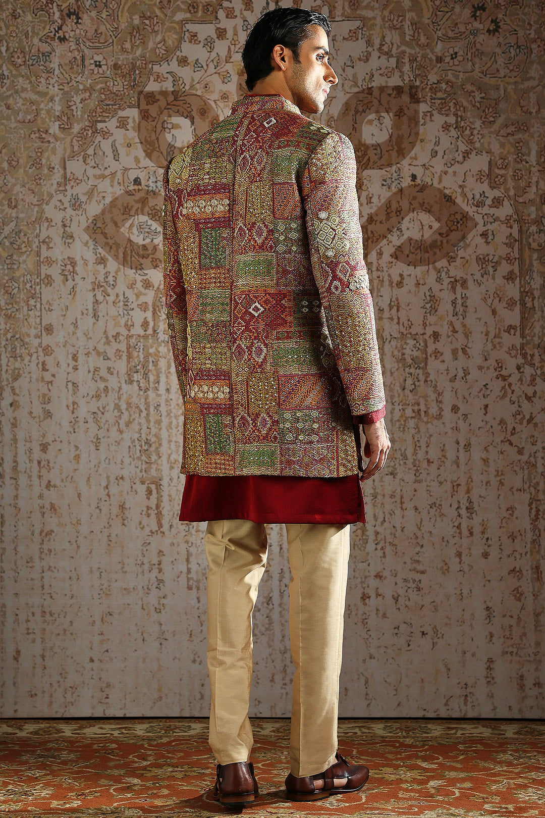 Maroon Pashmina Embroidered Indowestern Set