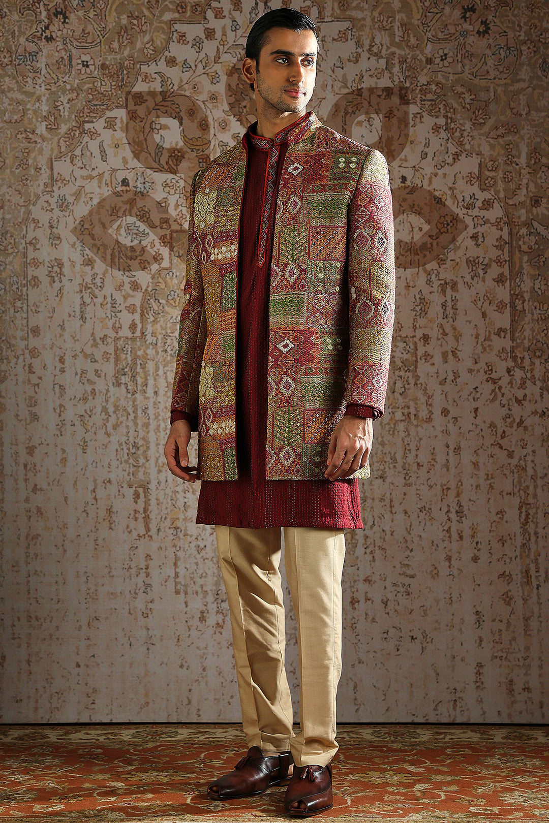 Maroon Pashmina Embroidered Indowestern Set